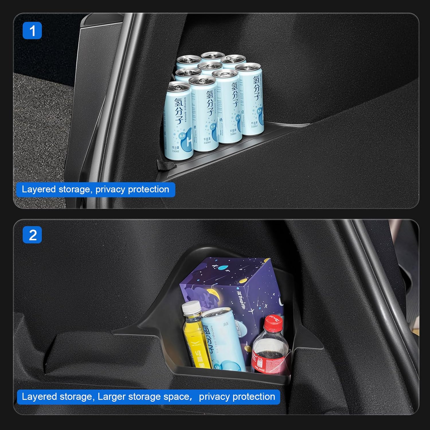 Youten TPE Rear Trunk Organizer with Lids, Waterproof Anti-Rattle Cargo Side Storage Bin for 2025-2026 Tesla Model Y Juniper 5-Seater